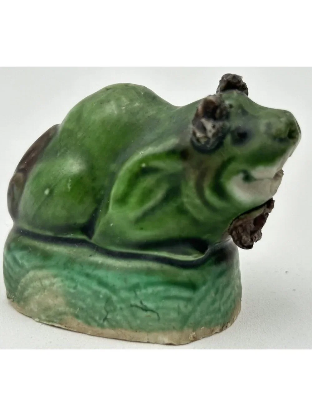 Antique Chinese Foo Dog Famille Verte Dog Miniature Figurine Hand Carved Stone